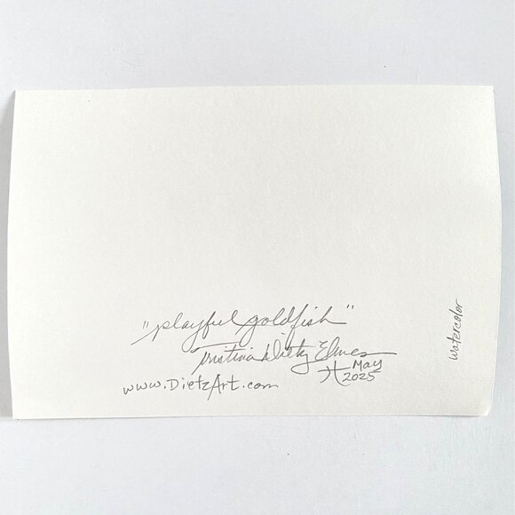 Playful Goldfish Original Watercolor Wall Art Painting 8x10in Matted Frame Ready - Picture 6 of 6